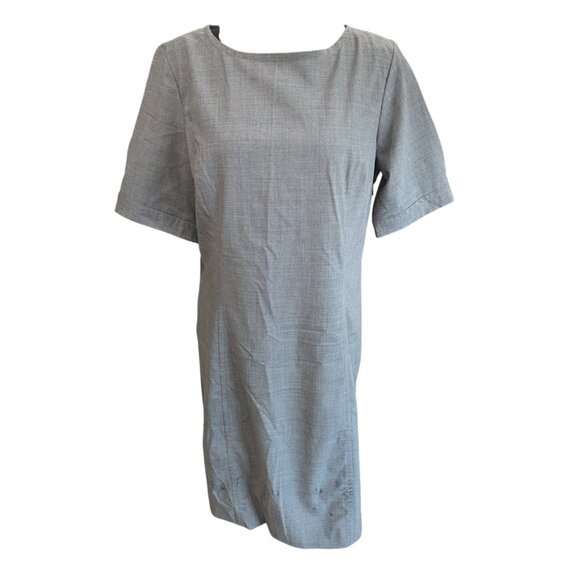 Lands End Gray Short Sleeve Sheath Modest Dress 12 Wool Blend Lined Minimalist - Picture 1 of 11